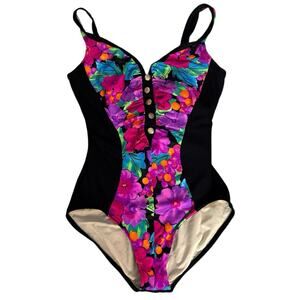 NEW Carol Wior Size 14 Slimsuit Swimsuit Bathing Suit Shaping Floral Beach USA